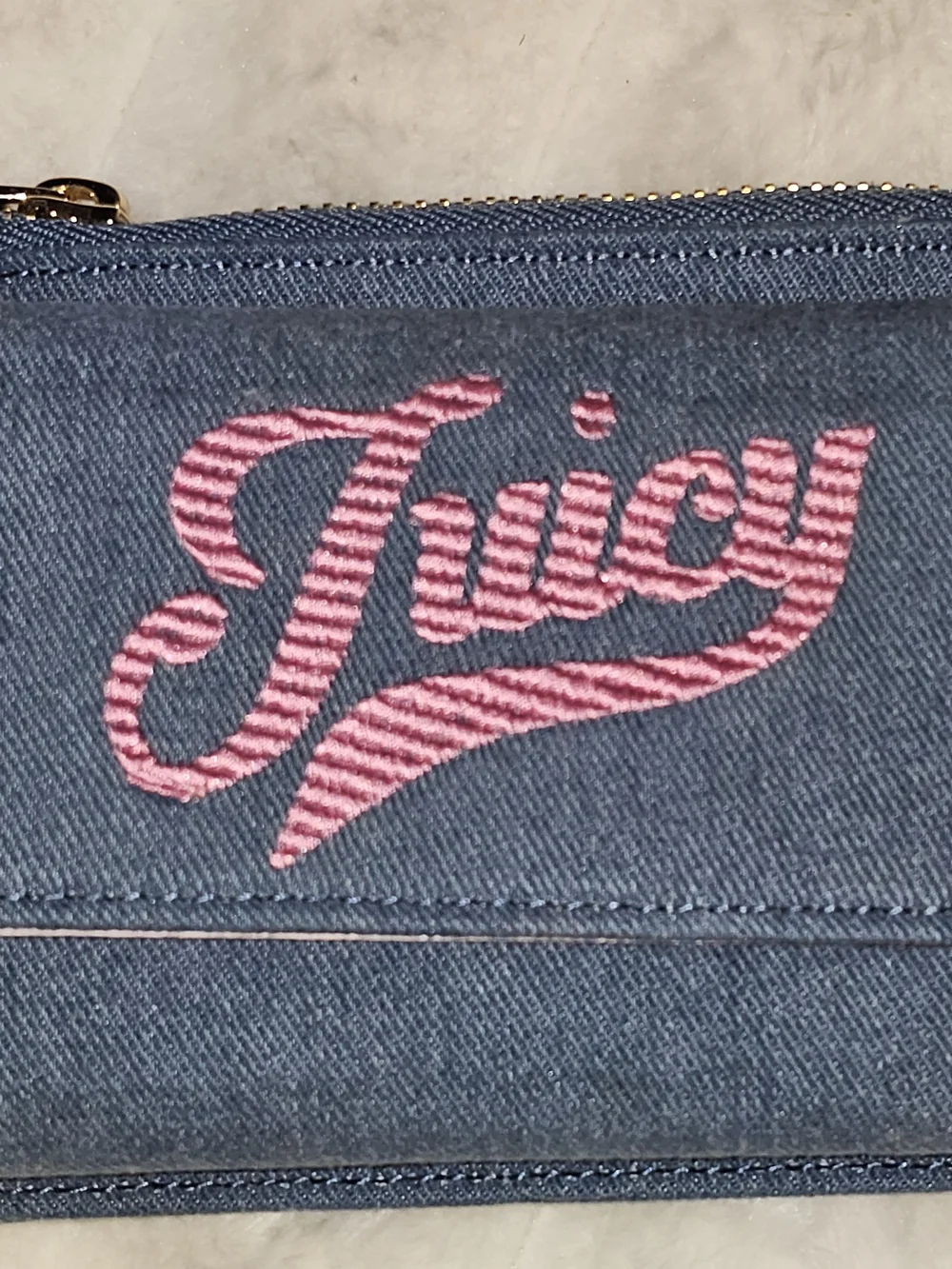 Juicy Couture Dark Blue Denim Card Wallet with Pink Embroidered Logo